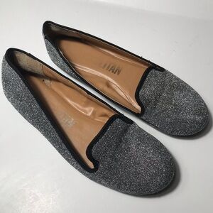 Cosmopolitan Silver Glitter Slip-On Flats with Black Trim